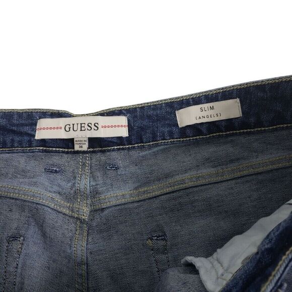 GUESS Men's Jeans Size 36 Eco Angeles Skinny Slim Fit Patch Paint Splatter - Picture 9 of 13